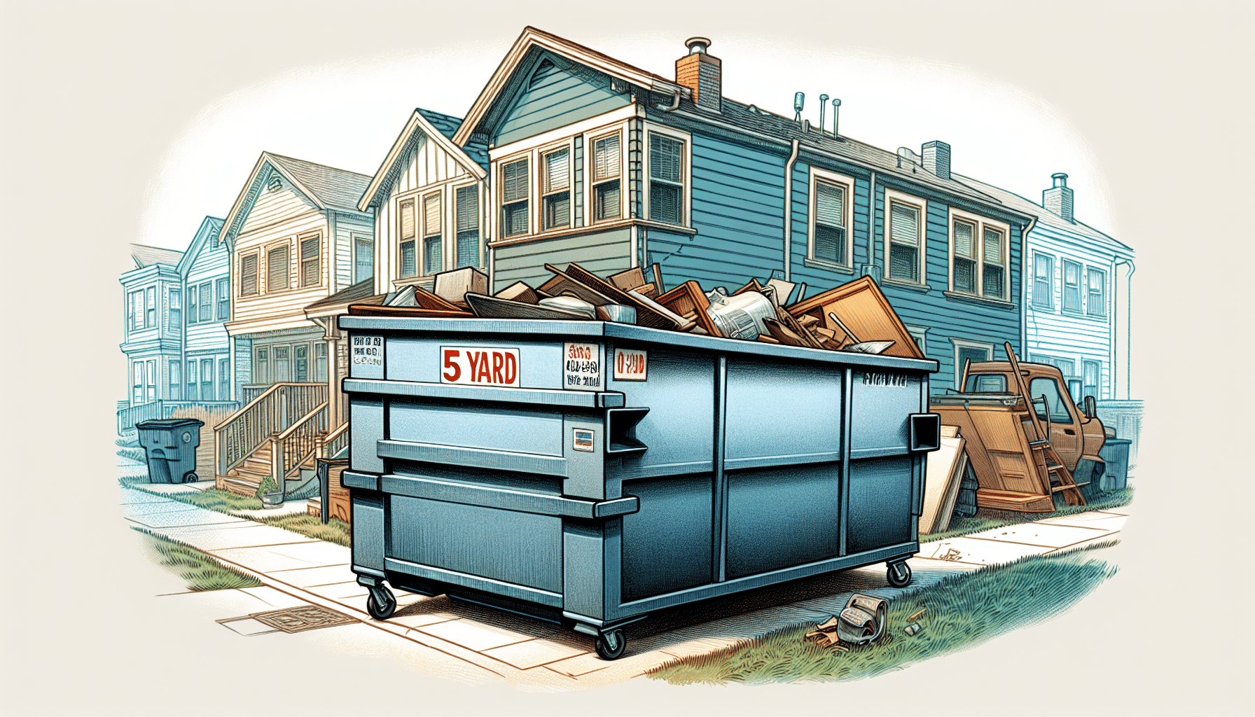 Illustration of a 5 yard dumpster