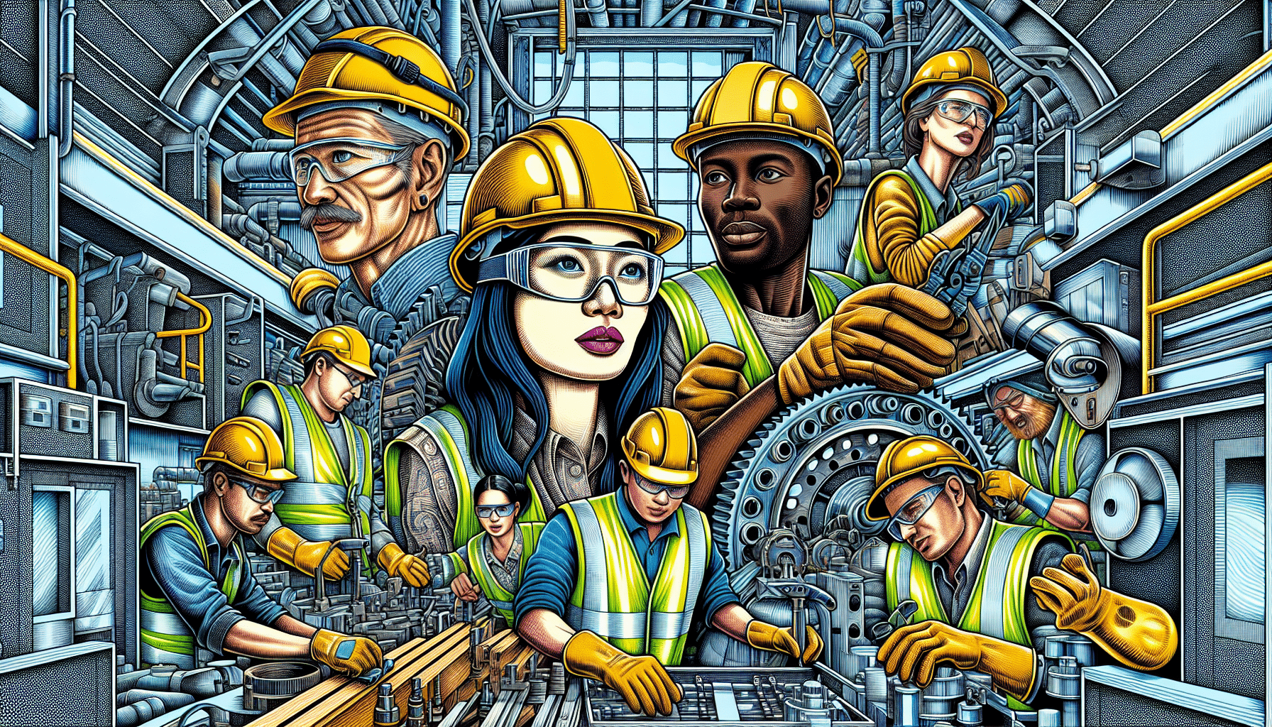 Illustration of workers wearing personal protective equipment