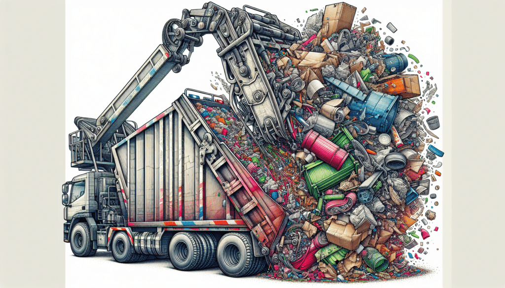 Illustration of a mobile dumpster compactor in operation