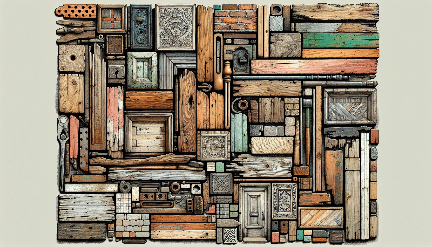 Various reclaimed building materials