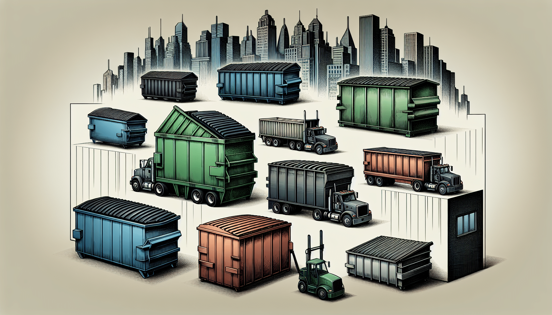 Various commercial dumpster sizes available for different business waste disposal needs.