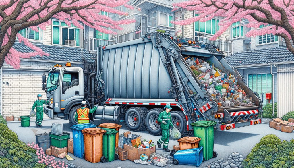 Illustration of a garbage truck collecting household waste