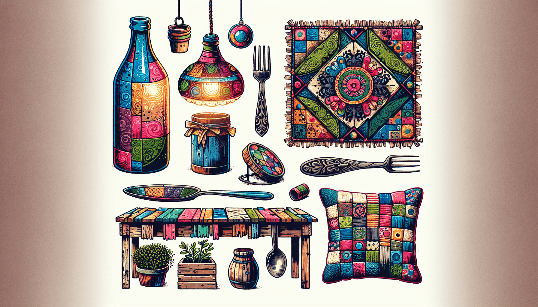 Illustration of various upcycled products