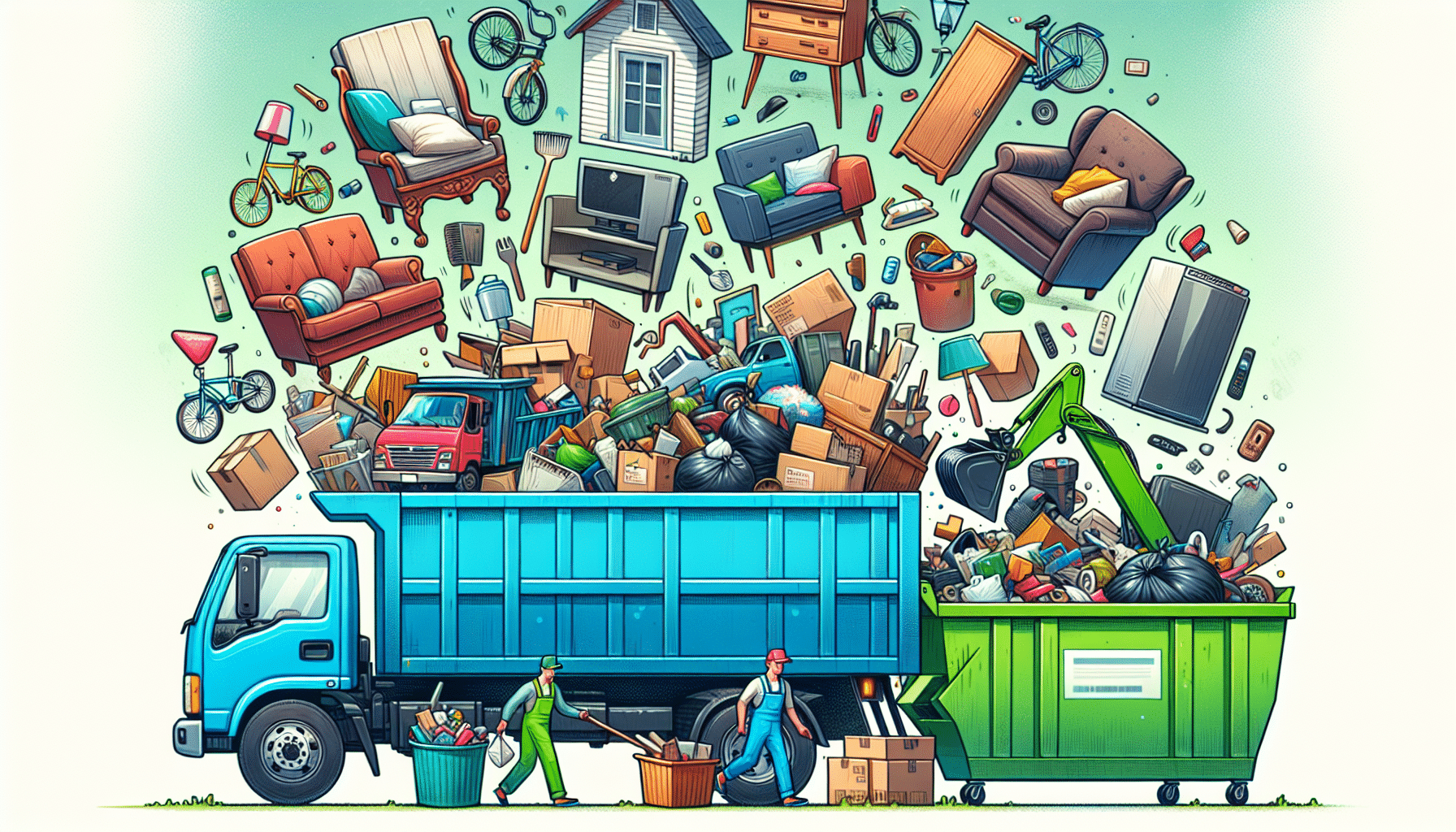 An illustration showing various junk removal services in action.