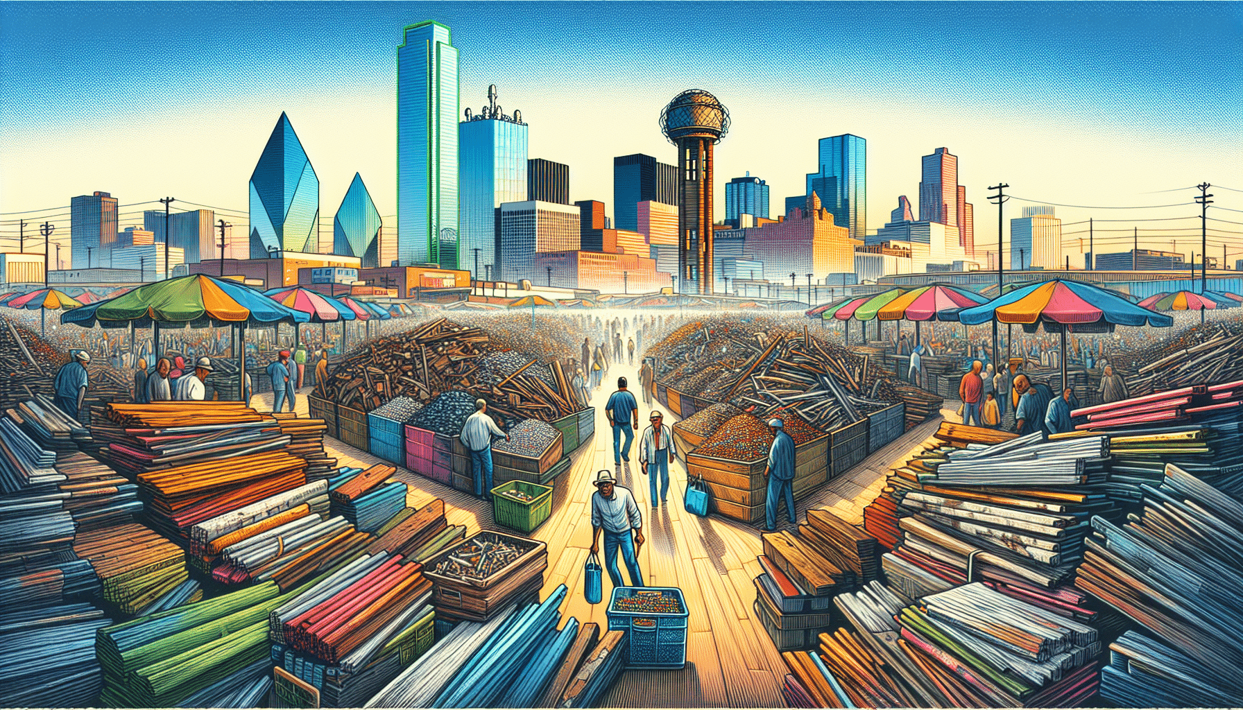 An illustration showing various recycled building materials available in Dallas TX.