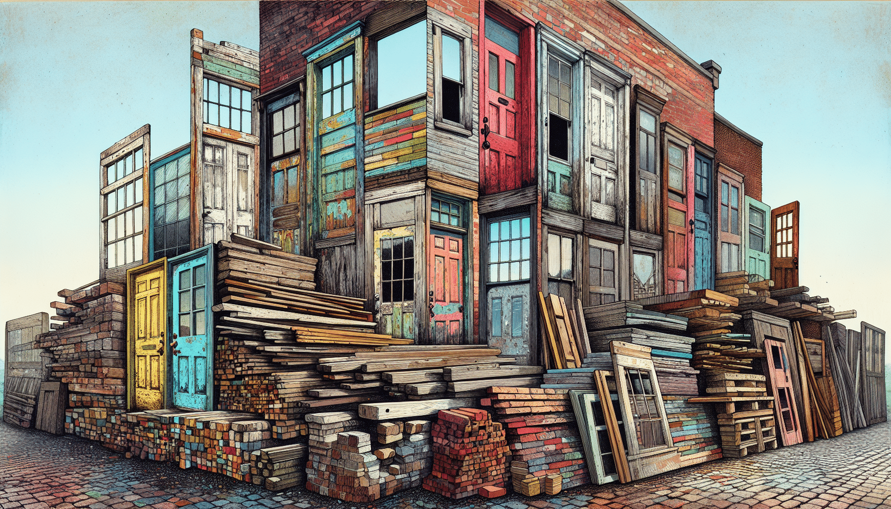 Illustration of various recycled building materials in Cincinnati, OH