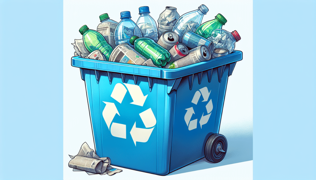 Illustration of a recycling bin filled with various recyclable materials