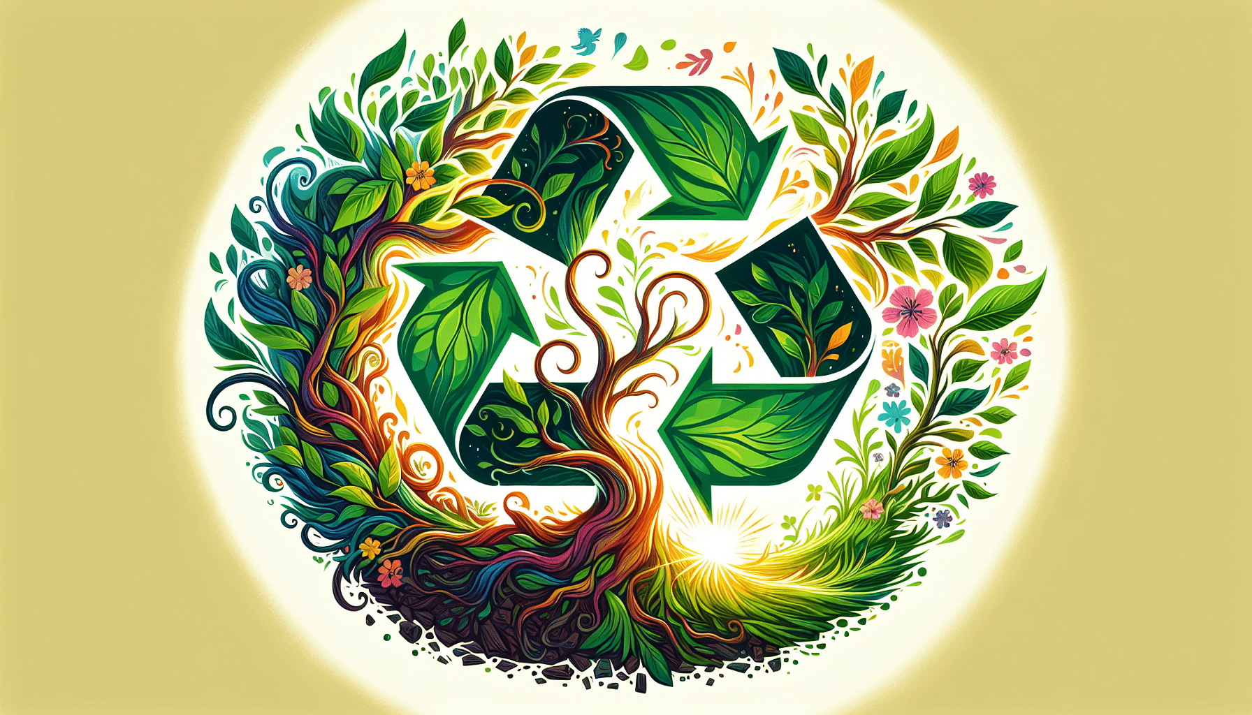 Illustration of a recycle tree branches concept, showing tree branches being processed for recycling.