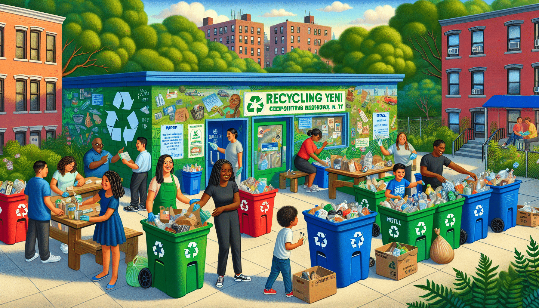 A recycling center in Bronx, NY showcasing various recyclable materials.