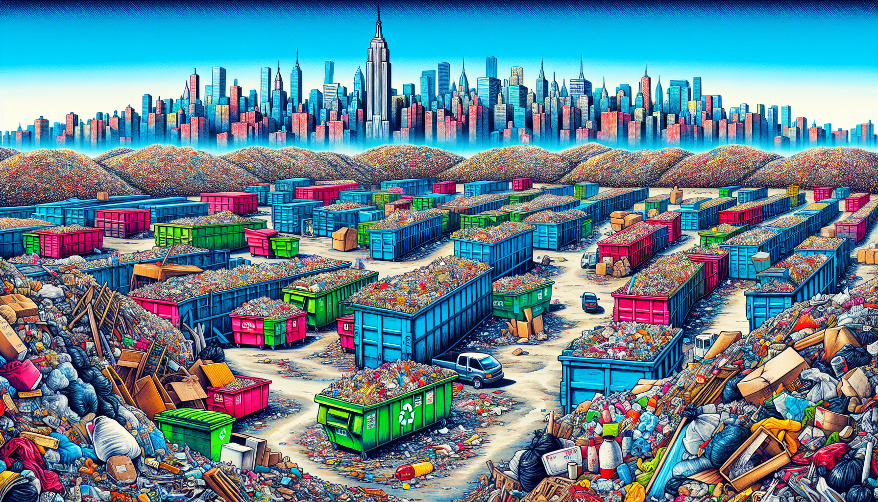 An illustration of landfills in Bronx, NY, showcasing different types of waste.