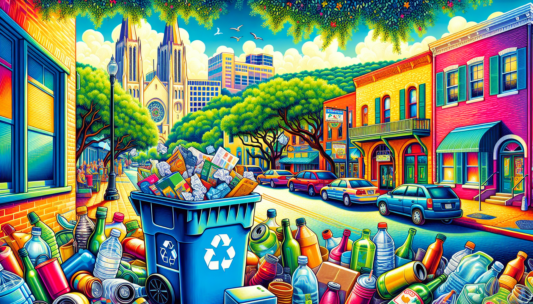 An illustration depicting the concept of recycling in San Antonio, TX.