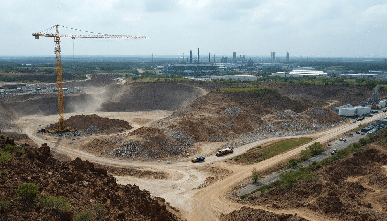 A landfill site in Katy, TX, showcasing construction waste disposal.